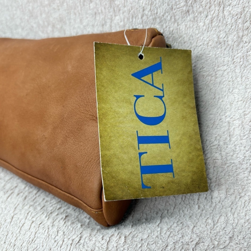 NEW TICA Brown Genuine Leather Zipper Pouch Bag Monogrammed “B” Travel Vacation - Picture 6 of 12